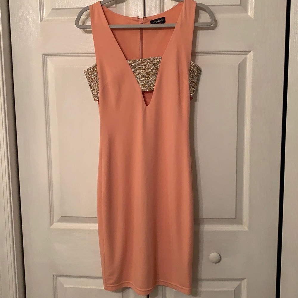 Pink Bebe Midi dress with crystal detail